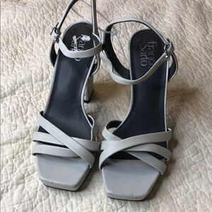 Franco Sarto Light Gray Strappy Block Heel Sandals